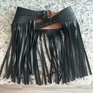 BCBGMAXAZRIA BLACK LEATHER FRINGE WAIST BELT NWOT